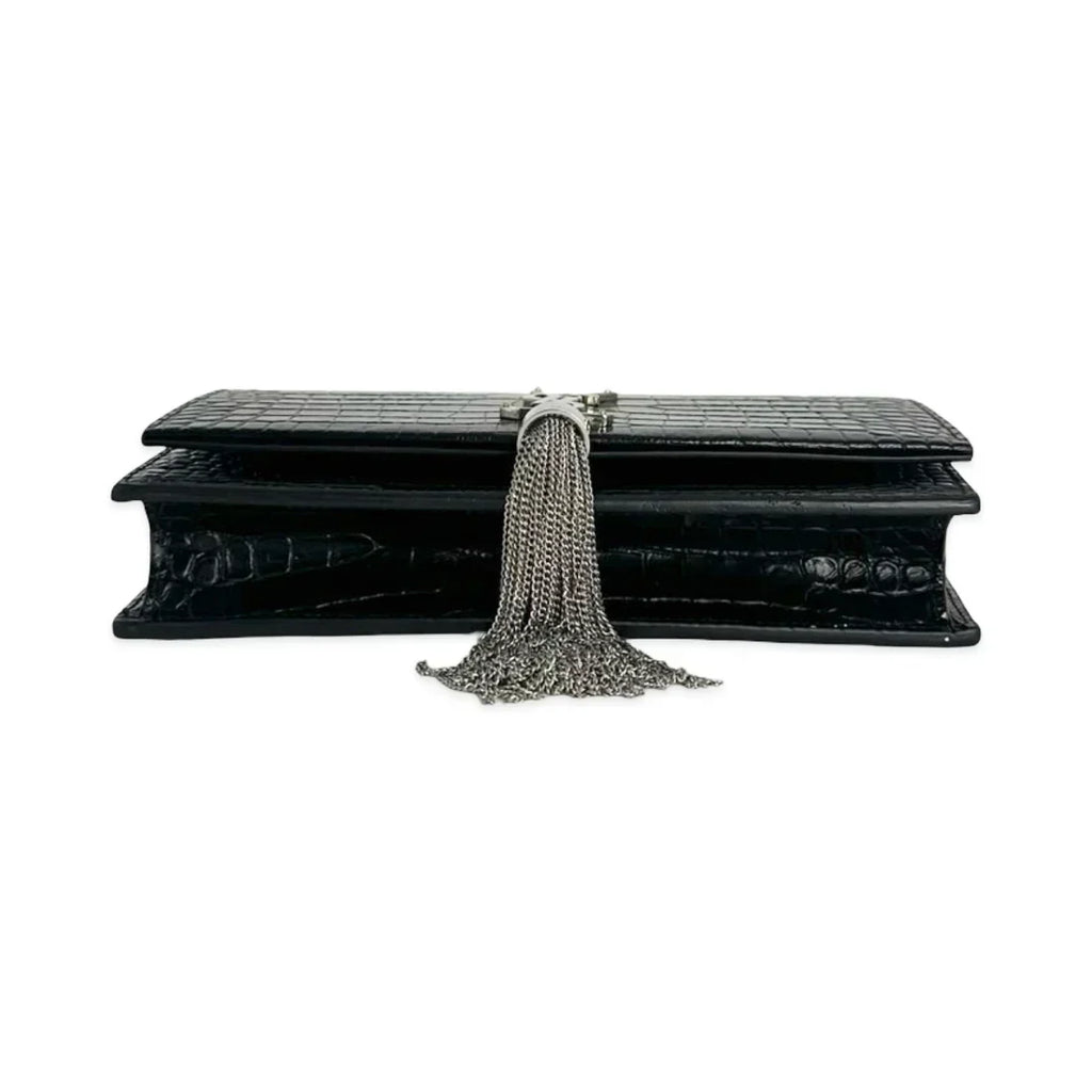 SAINT LAURENT  Croc Embossed Kate Tassel Chain Wallet