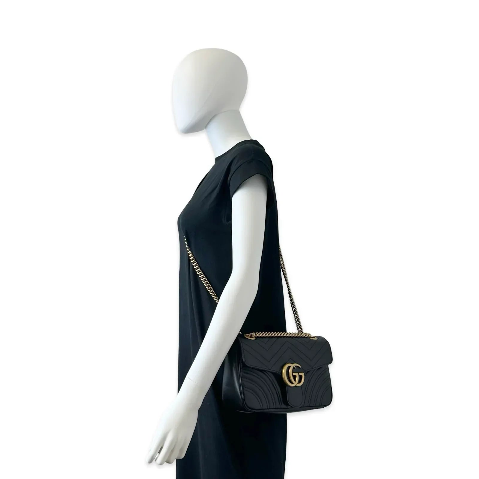 GUCCI  Quilted Leather GG Marmont Small Flap Chain Bag