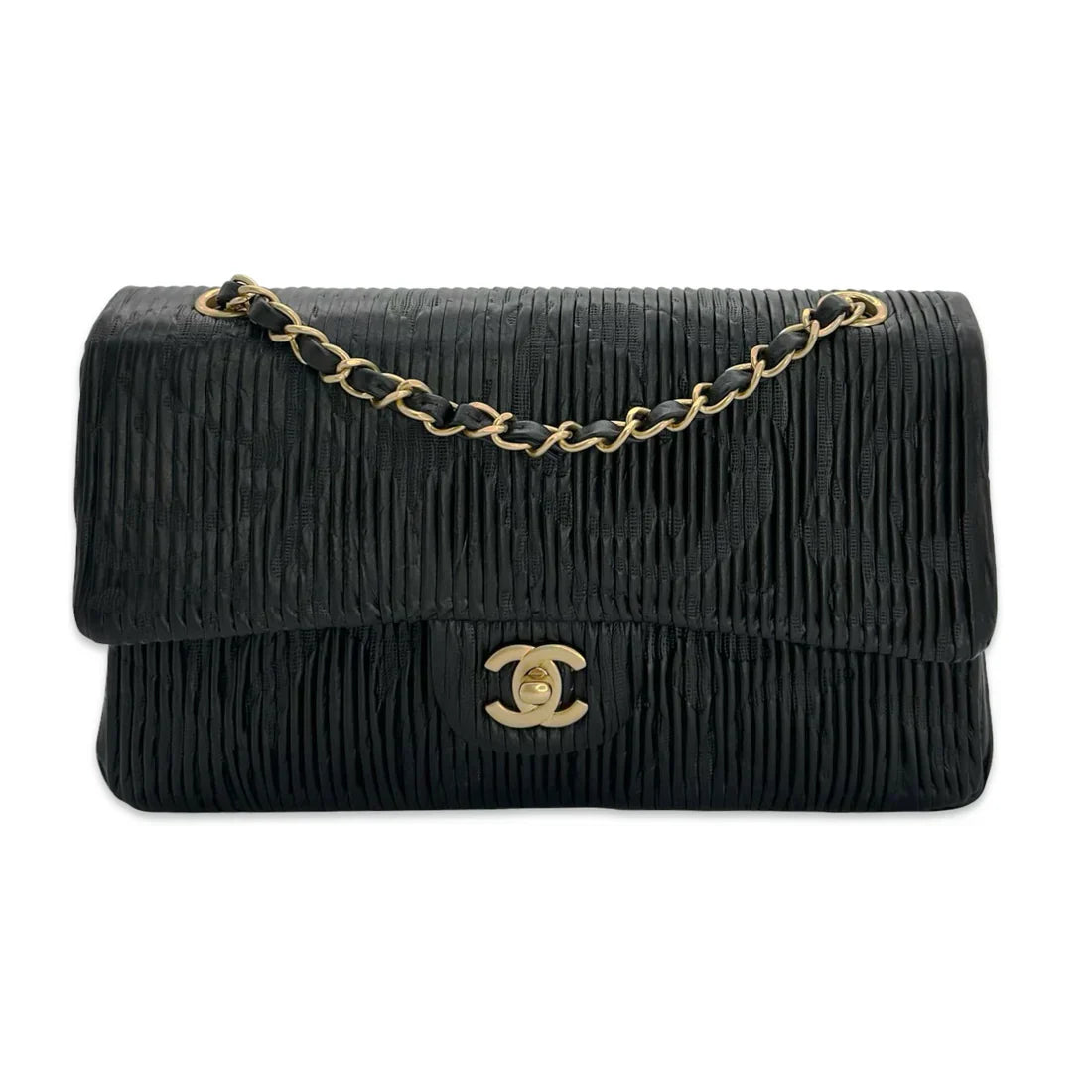 CHANEL  Coco Pleats Embossed Medium Classic Double Flap