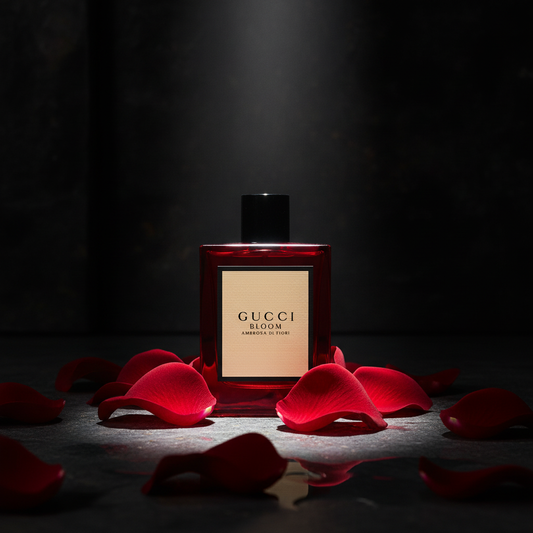 Gucci Bloom Ambrosia di Fiori dark background red roses