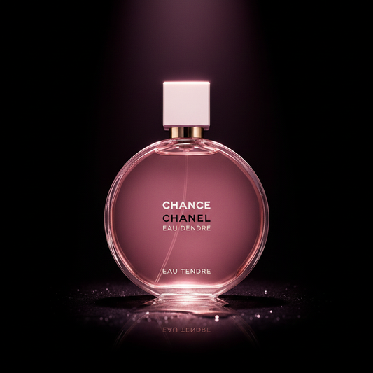 Chanel Chance cinematic dark background pink spotlight