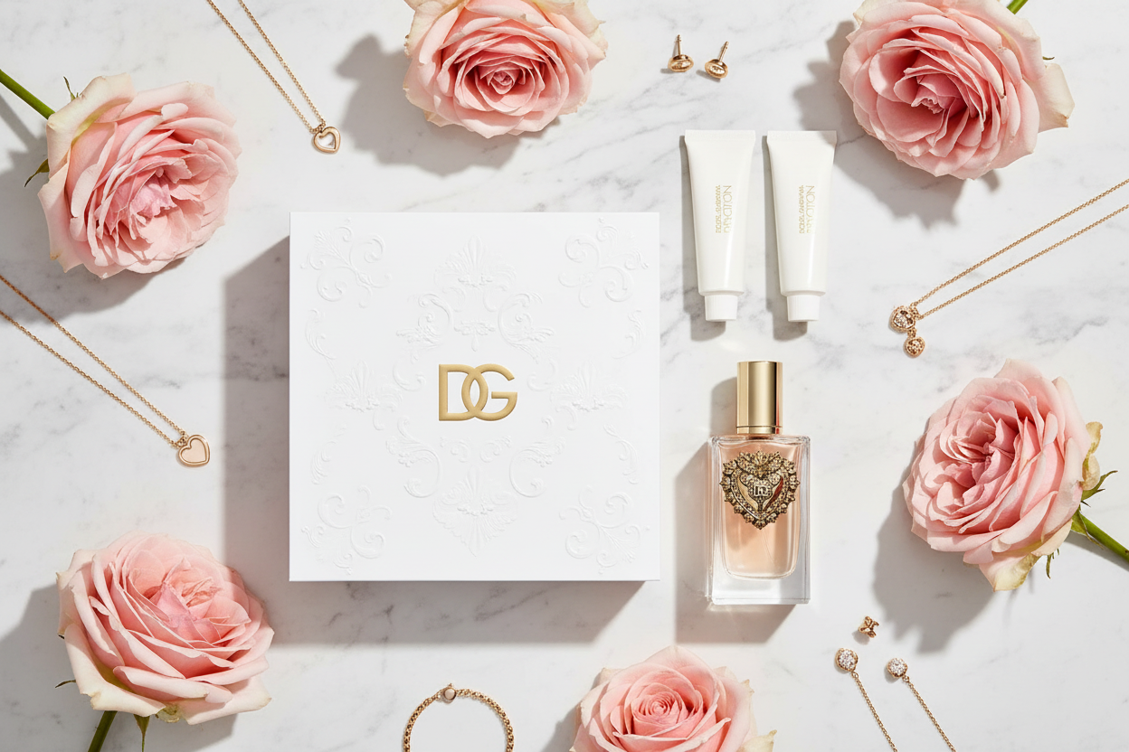 Devotion Beauty Set on Marble with Roses
