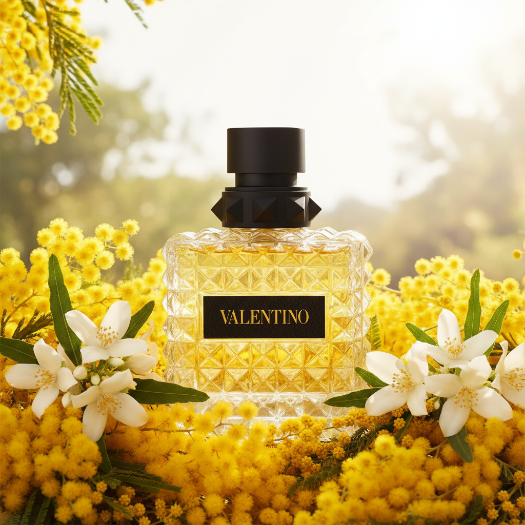 Valentino Yellow Dream with mimosa and jasmine flowers
